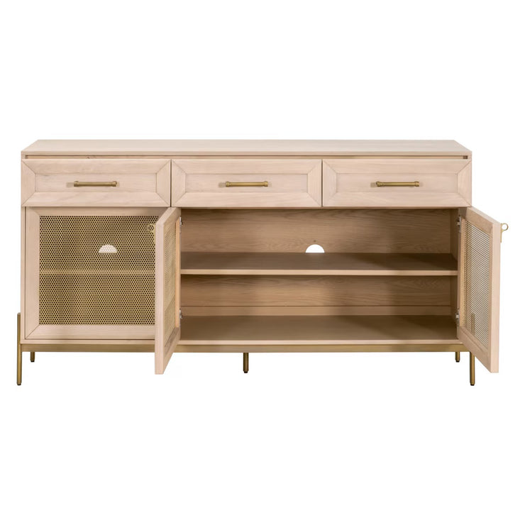 Essentials For Living Dwell Light Honey Oak With Brushed Gold Media Sideboard