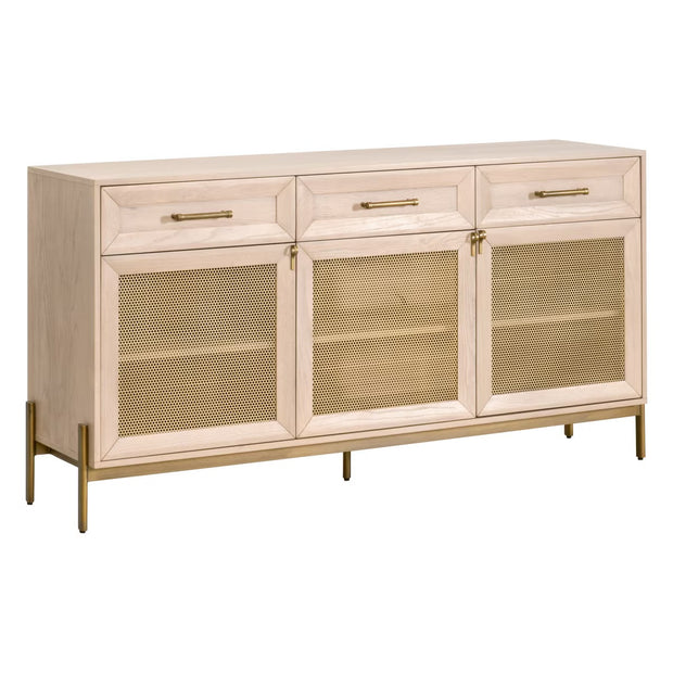 Essentials For Living Dwell Light Honey Oak With Brushed Gold Media Sideboard