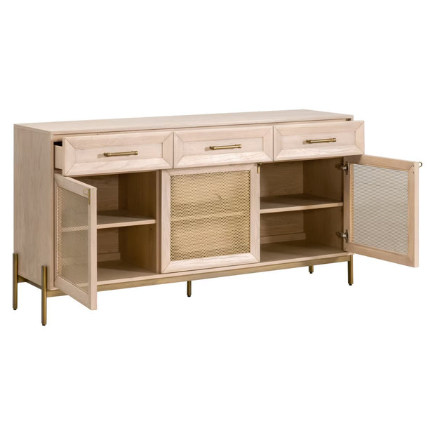 Essentials For Living Dwell Light Honey Oak With Brushed Gold Media Sideboard