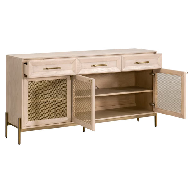 Essentials For Living Dwell Light Honey Oak With Brushed Gold Media Sideboard
