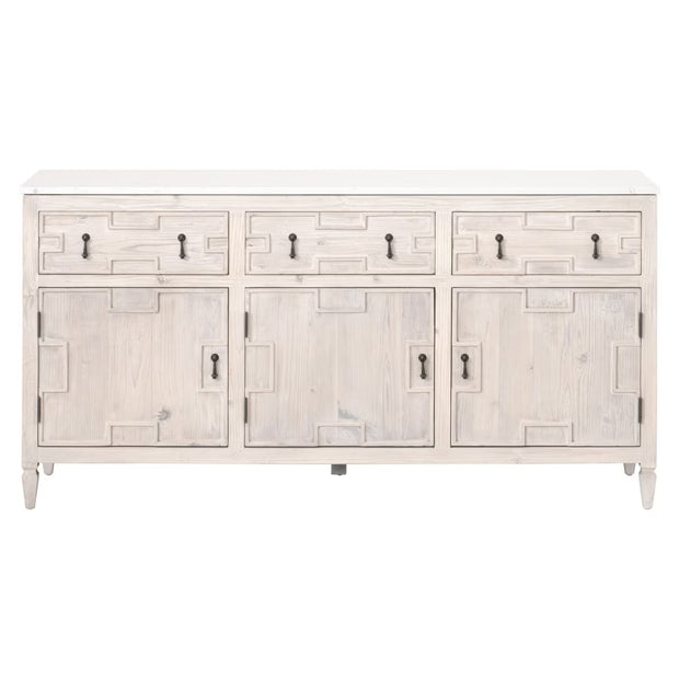 Essentials For Living Emerie White Wash Pine With White Quartz Media Sideboard