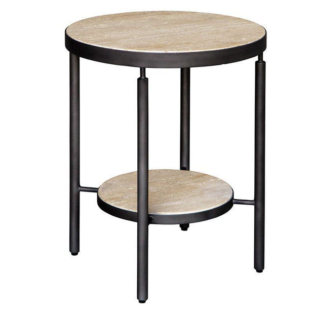 Uttermost Dauntless Travertine Top With Matte Black Base Round Side Table