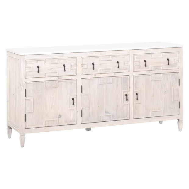 Essentials For Living Emerie White Wash Pine With White Quartz Media Sideboard