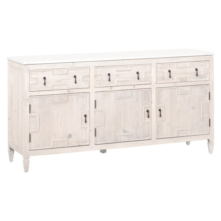 Essentials For Living Emerie White Wash Pine With White Quartz Media Sideboard