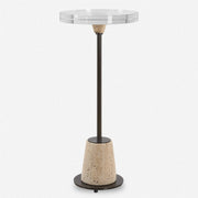 Uttermost Arthur Crystal Top With Travertine Base Round Drink Table
