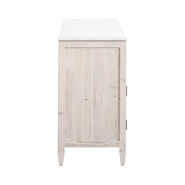 Essentials For Living Emerie White Wash Pine With White Quartz Media Sideboard