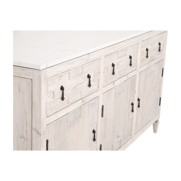 Essentials For Living Emerie White Wash Pine With White Quartz Media Sideboard