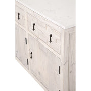 Essentials For Living Emerie White Wash Pine With White Quartz Media Sideboard