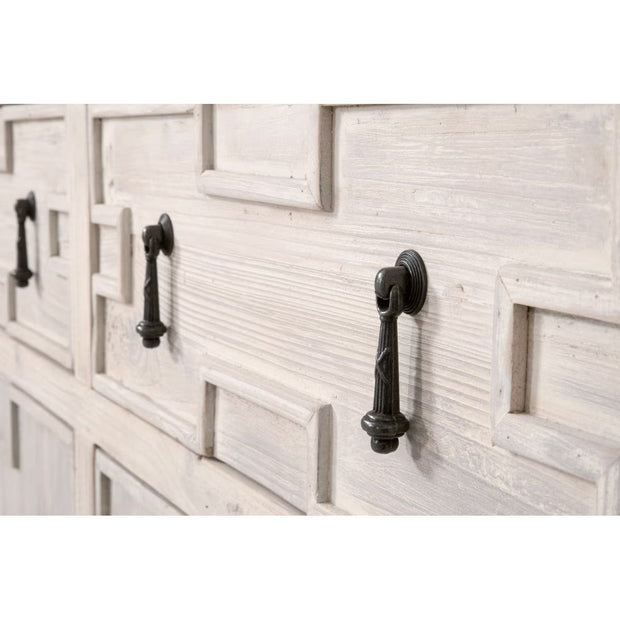 Essentials For Living Emerie White Wash Pine With White Quartz Media Sideboard
