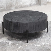 Uttermost Adjoin Rustic Black Teakwood With Iron Round Coffee Table