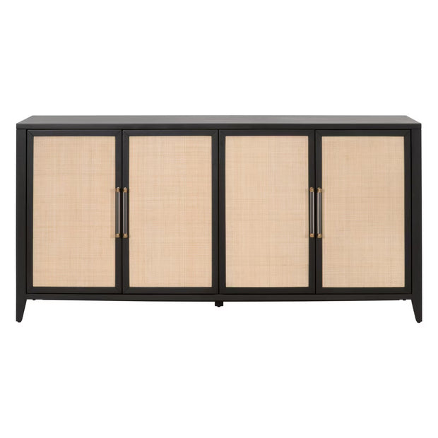 Essentials For Living Holland Brushed Black Acacia With Natural Rattan Media Sideboard