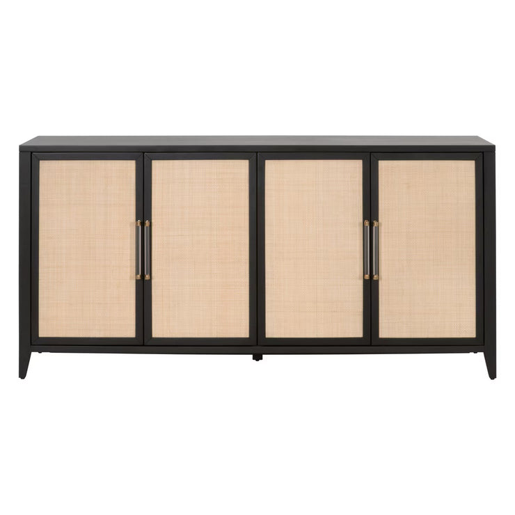 Essentials For Living Holland Brushed Black Acacia With Natural Rattan Media Sideboard