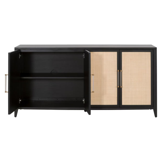 Essentials For Living Holland Brushed Black Acacia With Natural Rattan Media Sideboard