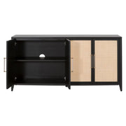 Essentials For Living Holland Brushed Black Acacia With Natural Rattan Media Sideboard