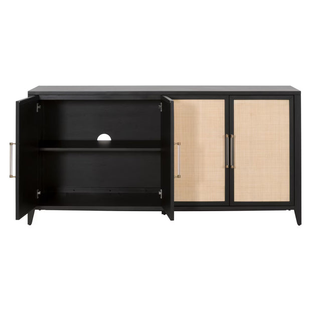 Essentials For Living Holland Brushed Black Acacia With Natural Rattan Media Sideboard