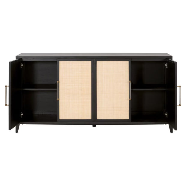 Essentials For Living Holland Brushed Black Acacia With Natural Rattan Media Sideboard