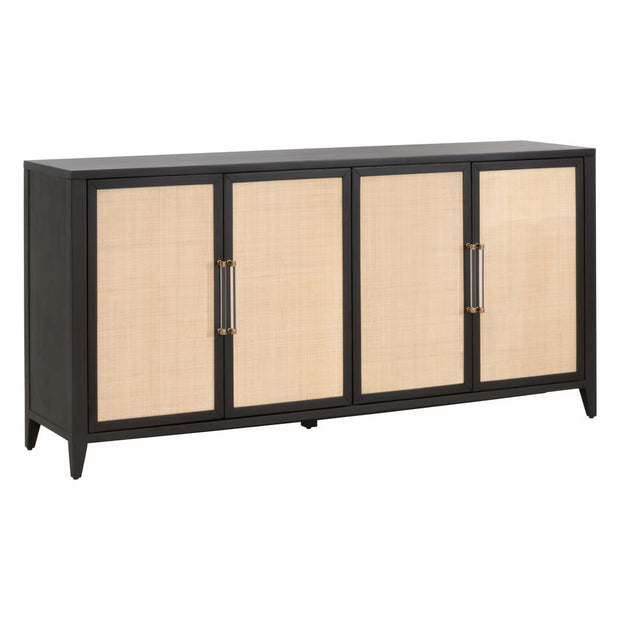 Essentials For Living Holland Brushed Black Acacia With Natural Rattan Media Sideboard