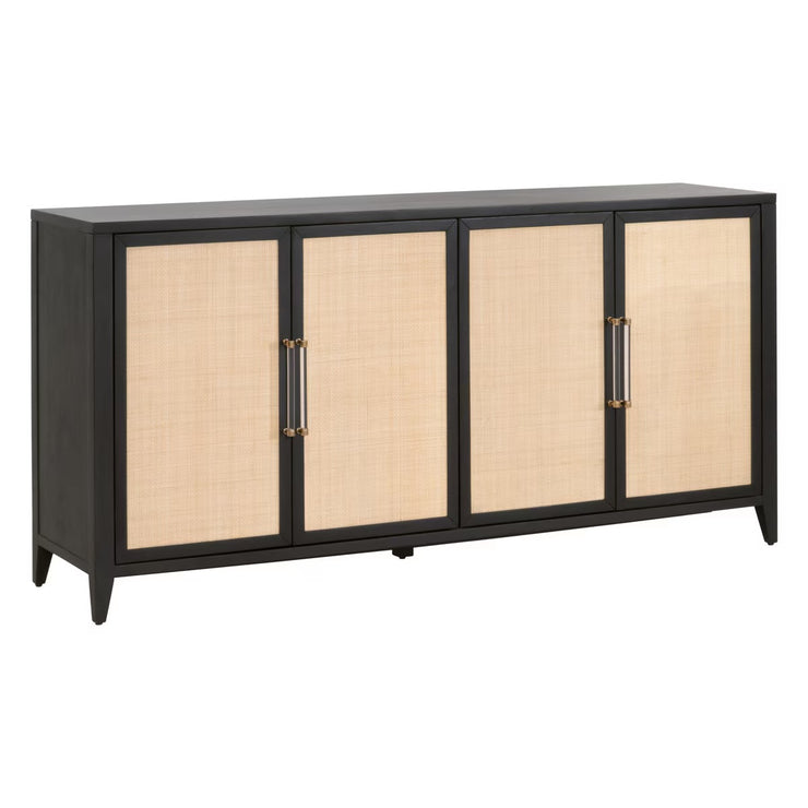 Essentials For Living Holland Brushed Black Acacia With Natural Rattan Media Sideboard