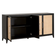 Essentials For Living Holland Brushed Black Acacia With Natural Rattan Media Sideboard