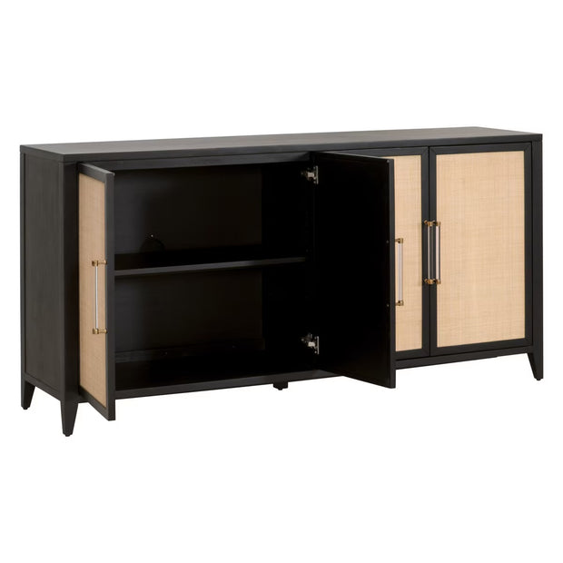 Essentials For Living Holland Brushed Black Acacia With Natural Rattan Media Sideboard