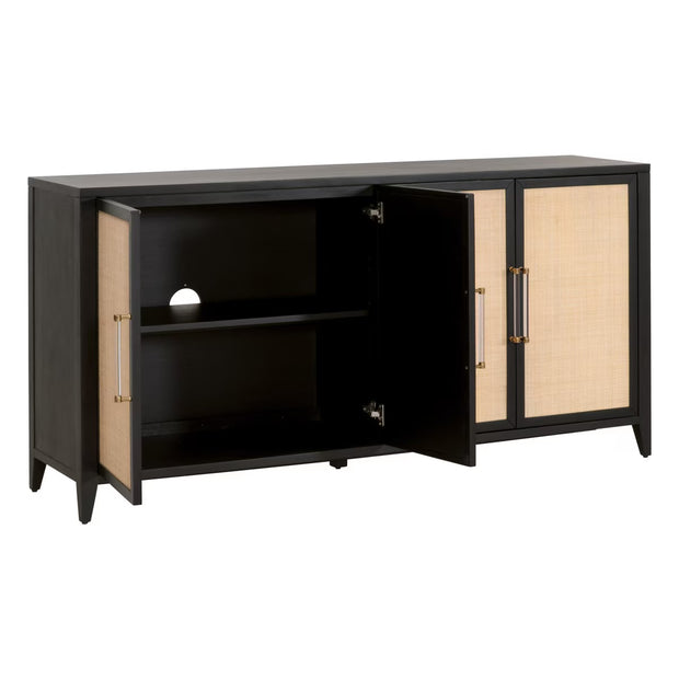 Essentials For Living Holland Brushed Black Acacia With Natural Rattan Media Sideboard