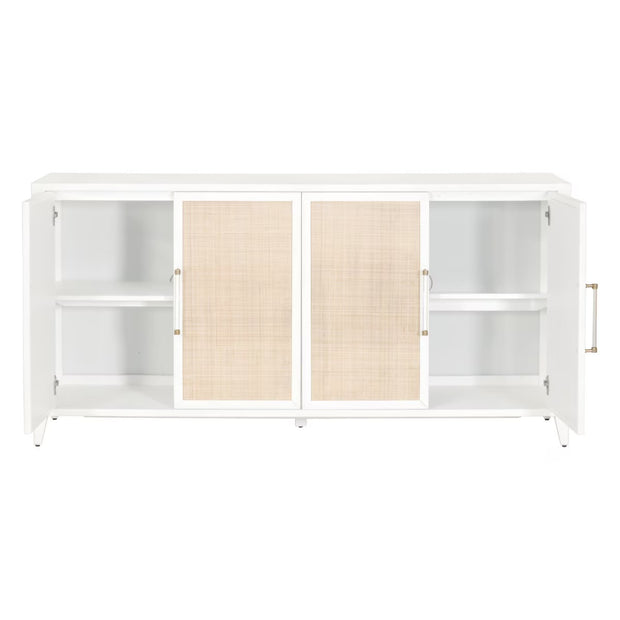 Essentials For Living Holland Matte White With Natural Rattan Media Sideboard