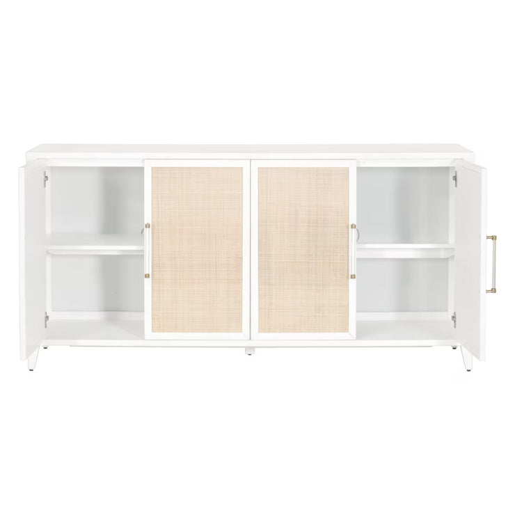 Essentials For Living Holland Matte White With Natural Rattan Media Sideboard