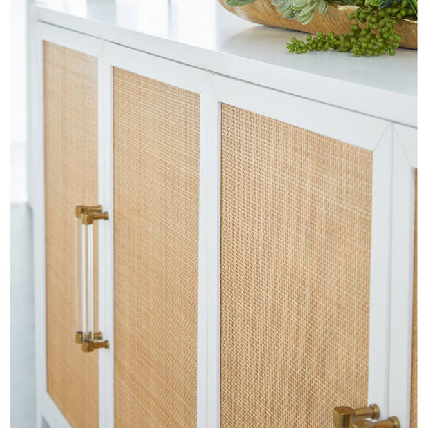 Essentials For Living Holland Matte White With Natural Rattan Media Sideboard