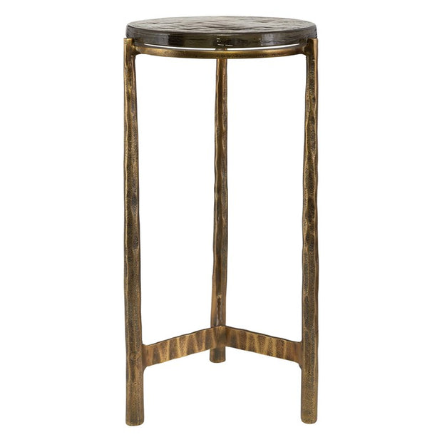 Uttermost Eternity Textured Art Glass Top With Antique Brass Modern Round Accent Table