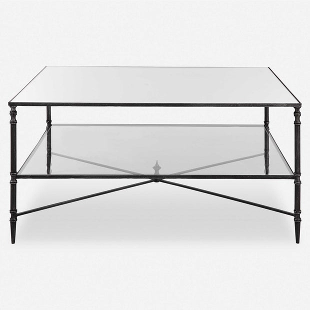 Uttermost Henzler Mirrored Top With Black Iron Coffee Table