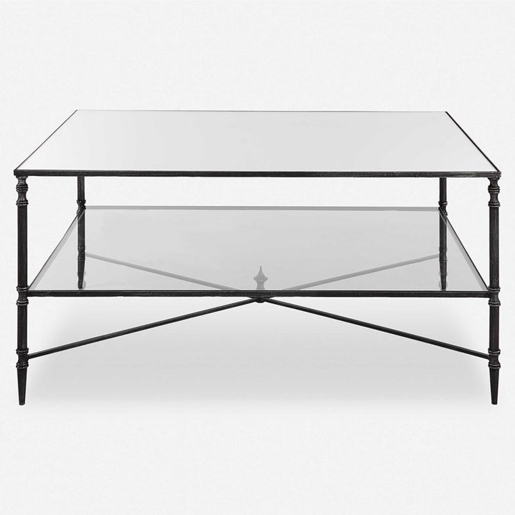 Uttermost Henzler Mirrored Top With Black Iron Coffee Table