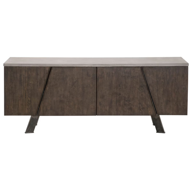 Essentials For Living Industry Ash Gray Concrete, Whiskey Oak And Distressed Black Iron Media Sideboard