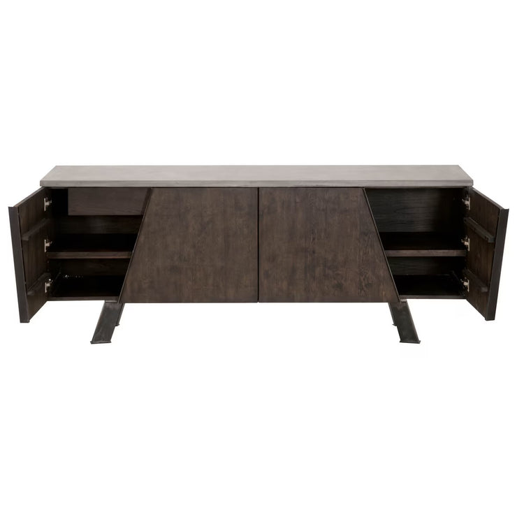 Essentials For Living Industry Ash Gray Concrete, Whiskey Oak And Distressed Black Iron Media Sideboard