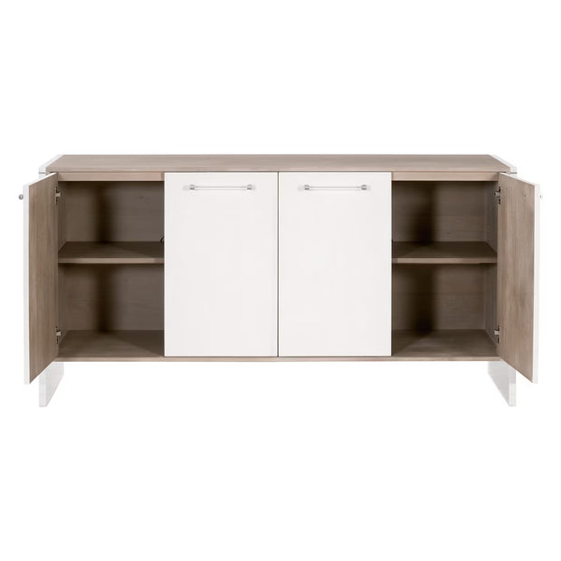 Essentials For Living Lorin Shagreen Pearl Shagreen, Natural Gray Acacia, Lucite With Brushed Silver Media Sideboard