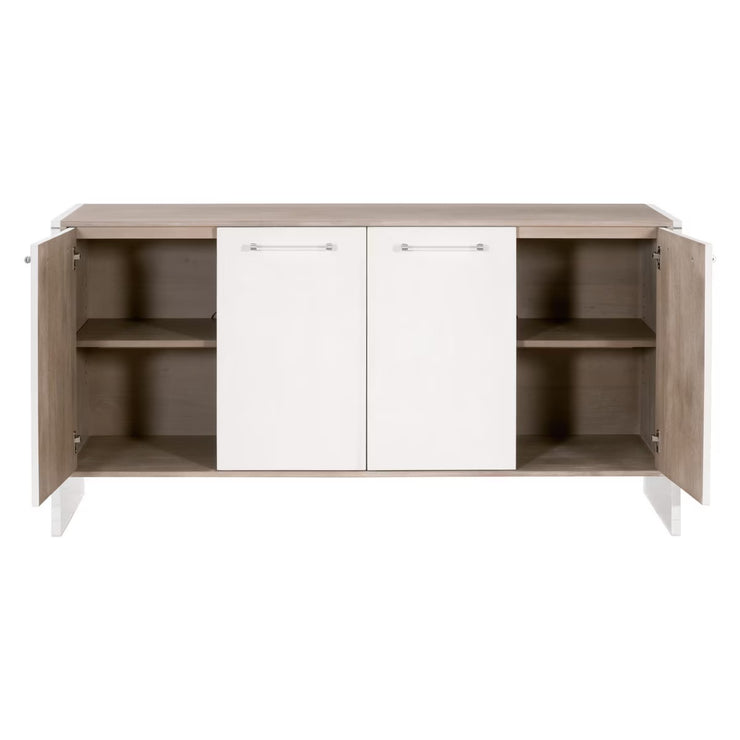 Essentials For Living Lorin Shagreen Pearl Shagreen, Natural Gray Acacia, Lucite With Brushed Silver Media Sideboard