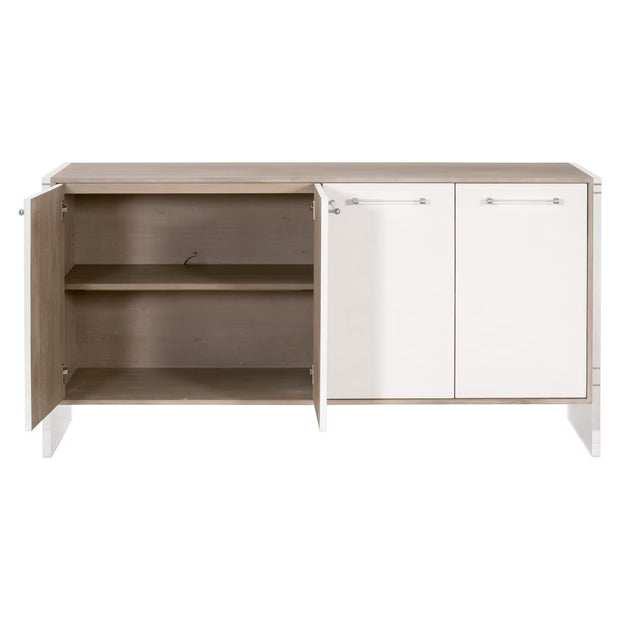 Essentials For Living Lorin Shagreen Pearl Shagreen, Natural Gray Acacia, Lucite With Brushed Silver Media Sideboard