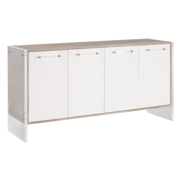 Essentials For Living Lorin Shagreen Pearl Shagreen, Natural Gray Acacia, Lucite With Brushed Silver Media Sideboard