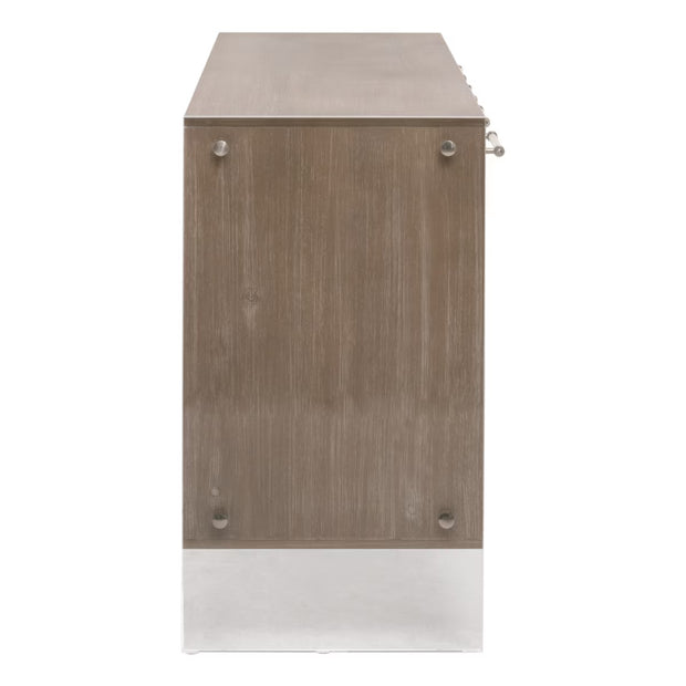 Essentials For Living Lorin Shagreen Pearl Shagreen, Natural Gray Acacia, Lucite With Brushed Silver Media Sideboard