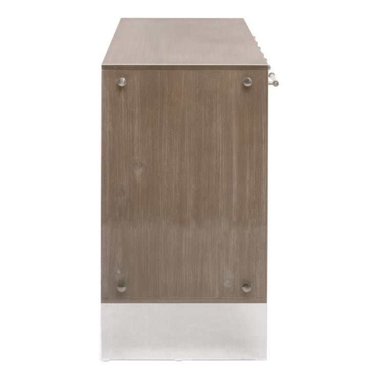 Essentials For Living Lorin Shagreen Pearl Shagreen, Natural Gray Acacia, Lucite With Brushed Silver Media Sideboard