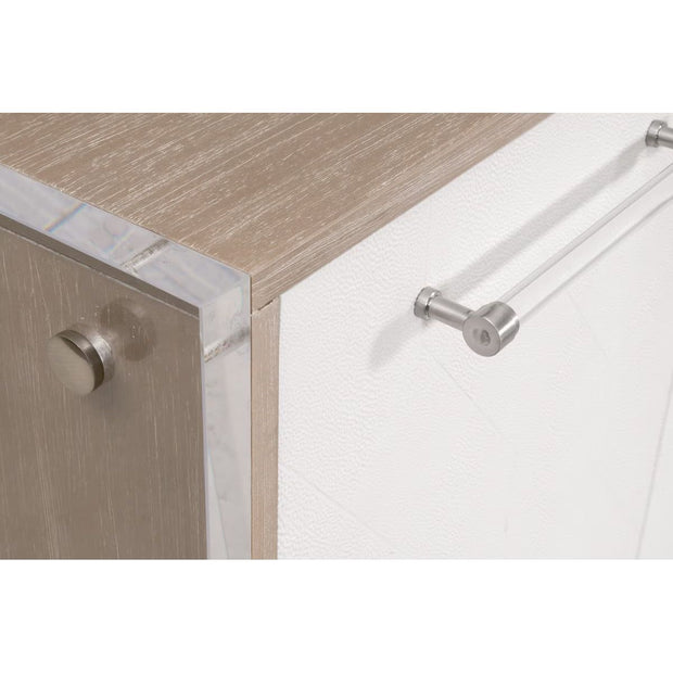 Essentials For Living Lorin Shagreen Pearl Shagreen, Natural Gray Acacia, Lucite With Brushed Silver Media Sideboard