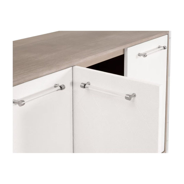 Essentials For Living Lorin Shagreen Pearl Shagreen, Natural Gray Acacia, Lucite With Brushed Silver Media Sideboard