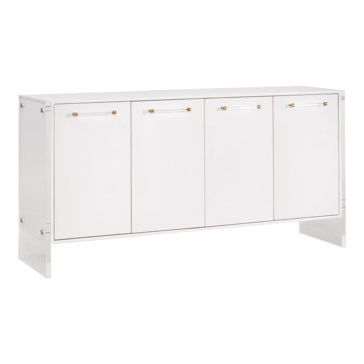 Essentials For Living Sonia Shagreen Pearl Shagreen, Lucite With Brushed Brass Media Sideboard