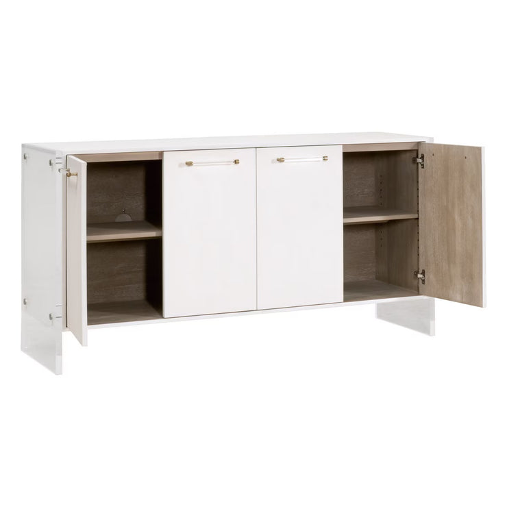 Essentials For Living Sonia Shagreen Pearl Shagreen, Lucite With Brushed Brass Media Sideboard