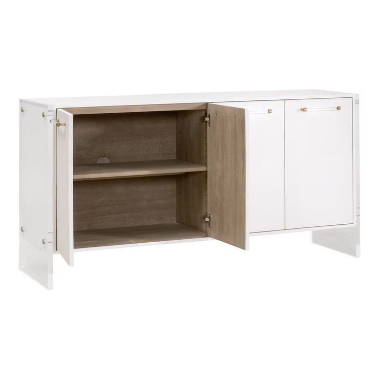 Essentials For Living Sonia Shagreen Pearl Shagreen, Lucite With Brushed Brass Media Sideboard