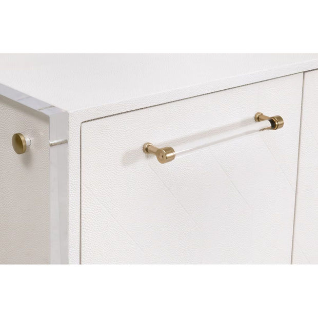 Essentials For Living Sonia Shagreen Pearl Shagreen, Lucite With Brushed Brass Media Sideboard