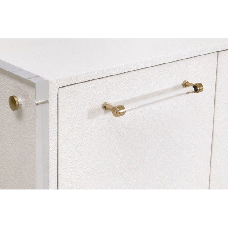 Essentials For Living Sonia Shagreen Pearl Shagreen, Lucite With Brushed Brass Media Sideboard