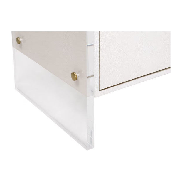 Essentials For Living Sonia Shagreen Pearl Shagreen, Lucite With Brushed Brass Media Sideboard