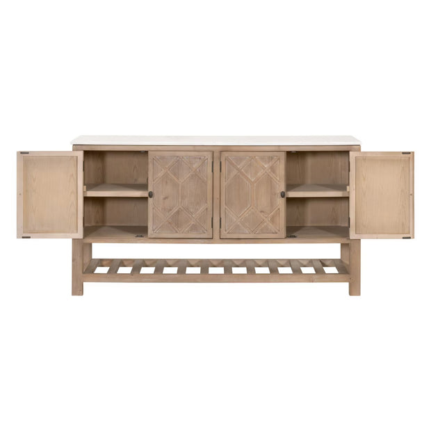 Essentials For Living Willow Smoke Gray Pine With White Quartz Media Sideboard