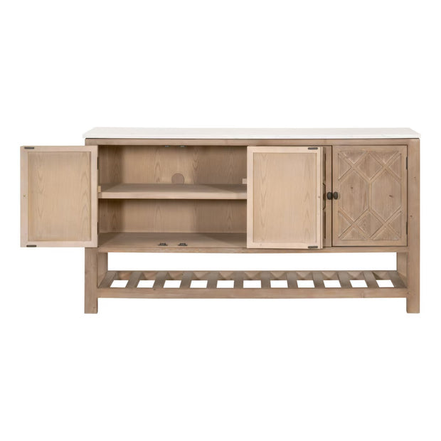 Essentials For Living Willow Smoke Gray Pine With White Quartz Media Sideboard