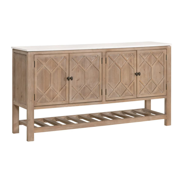 Essentials For Living Willow Smoke Gray Pine With White Quartz Media Sideboard